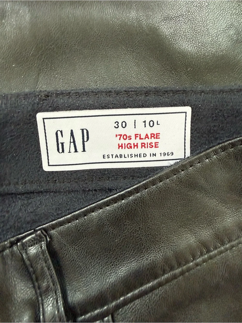 Gap High Rise Vegan Leather 70s Flare Pant Long